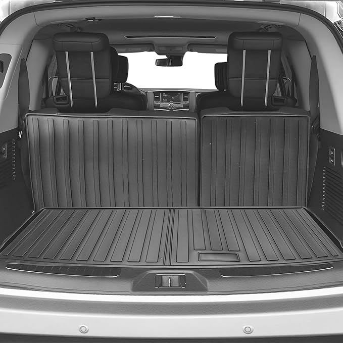 3rd Row Backrest Mats & Cargo Liner Compatible for 2019-2024 Infiniti QX80 Cargo Liner 2019-2024 Nissan Armada Trunk Mat All Weather Protectors Accessories (2-in-1, Fit 8 Seat)