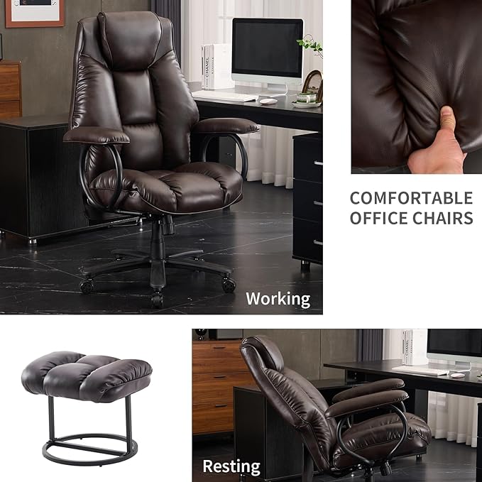 ATMILD Office Chair Big and Tall, High Back Ergonomic Office Chair with Padded Armrest, 400 lbs,PU Leather (Dark Brown)