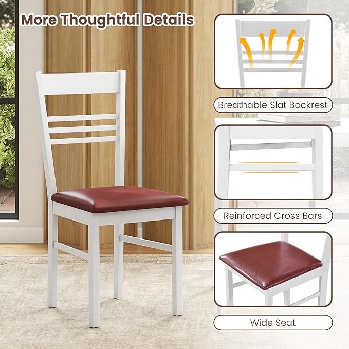 Giantex Wooden Dining Chairs Set of 2, Armless Kitchen Chairs w/Slat Backrest, Upholstered PU Seat, Rubber Wood Frame, Modern Dinette Furniture Set for Dining Room, Living Room