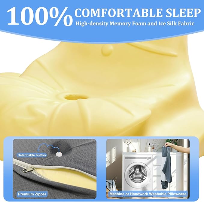 Ergonomic Dual Core Reading Pillow: Memory Foam Chin Cervical Support Pillows - Orthopedic Headrest for Side Back Stomach Sleeping - Ice Silk Bedrest Sofa Contour Cushion