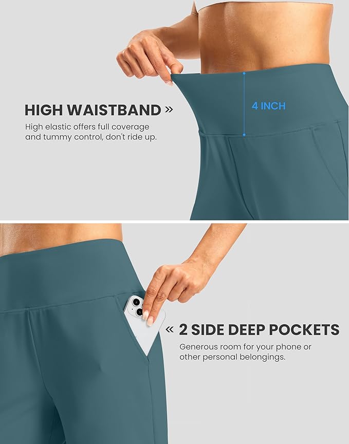 Women's Athletic Shorts with Zipper Pocket 7" High Waisted Stretchy Bermuda Shorts for Women Workout Running Casual