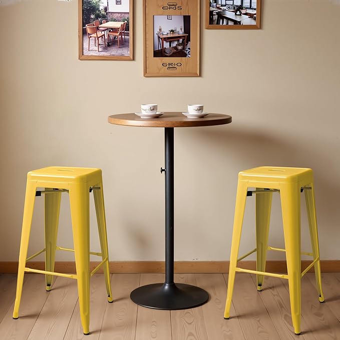 Furmax 30 Inch Metal Bar Stools Set of 4, Counter Height Backless Stools, Industrial Bar Chairs Patio Stool Stackable Backless Stool for Kitchen/Dining Room/Bistro/Patio Indoor Outdoor (Yellow)