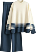 Tanming Women's Lounge Sets 2 Piece Outfits Knitted Pullover Sweater Tops Wide Leg Pants Tracksuit