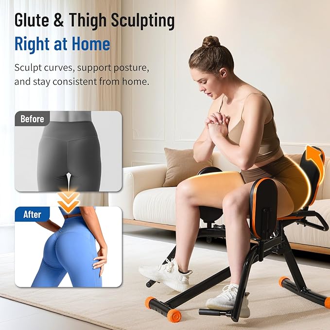 HXD-ERGO Hip Abductor Machine for Home Gym, 6-Level Glute Machine & Thigh Workout Equipment, Booty Builder with Plush Padding, Compact Leg Exercise Euipment for Women & Men
