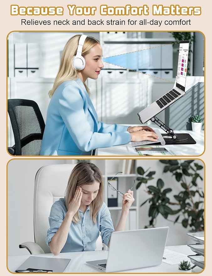 Axbima Adjustable Laptop Stand for Desk-360° Rotating Base Aluminum Laptop Riser,Ergonomic Computer Stand for Office Home MacBook Pro/Air Dell HP up to 16'',Black