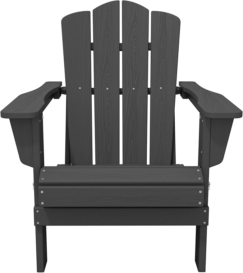 KINGYES Folding Adirondack Chair Set of 4, HDPE All-Weather Folding Adirondack Chair, Grey
