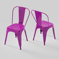 Metal Dining Chairs Set of 2,Stackable Tolix Chair Indoor/Outdoor for Kitchen,Cafe,Restaurant,Bistro & Patio Multiple Colors(Purple)