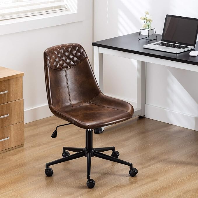 DUHOME Modern PU Leather Office Chair Desk Chair Swivel Computer Chair Dark Brown