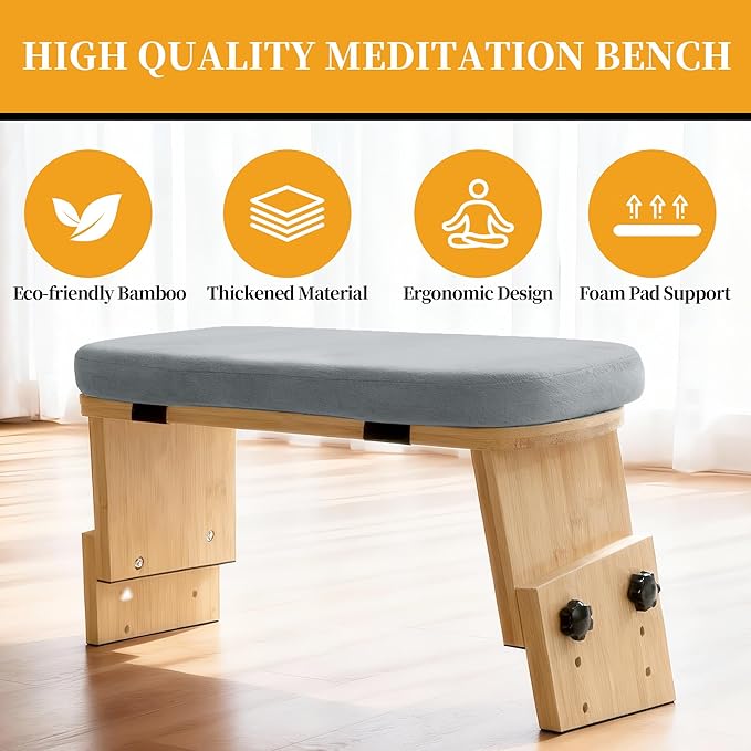 BALAPET Adjustable Height Meditation Bench, Portable Folding Meditation Chair with Velvet Cushion, Ergonomic Meditation Kneeling Stool for Yoga, Mindfulness&Zen Practice(Gray)