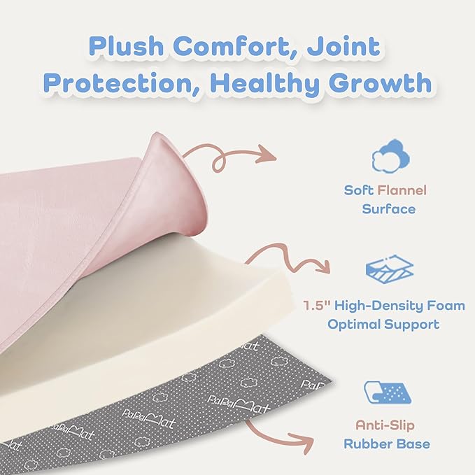PaPaMat 1.5" Thick Baby Play Mat for Floor, 39x59 Playpen Mat, Pro Soft Flannel Foam Mats Toddler Infant Kids Crawling for Nursery Rug Playroom Living Room Waterproof Easy Care Non-Slip (Baby Pink)