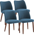ElfinAura Dining Chair Set of 4, Linen Upholstered Dining Chair with Wood Legs, Wing Backrest, Wooden Kitchen Chair, Kitchen Chairs with Thick Cushions for Dining Room, Living Room, Blue