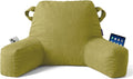 Unisakey Portable Comfy Reading Pillows for Bed Sitting Up(Pale Green Oeko-Tex), Velvet Back Pillow with Arms & Pockets for Adults, Support Memory Foam Bed Pillow for Dorm/Reading/Watching/Gaming