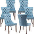YeahFurn Sky Blue Mid Century Modern Dining Chairs Set of 6, Velvet Upholstered Kitchen & Dining Room Chairs with Nailhead Trim & Solid Wood Legs, Elegant Sillas De Comedor (Sky Blue, 6 Pcs)