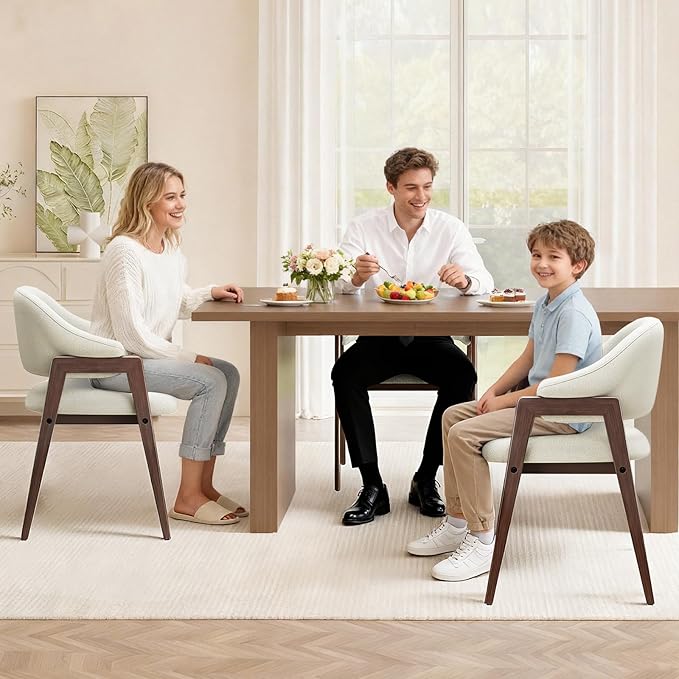 MALOL Wooden Dining Chairs Set of 2, Modern Fabric Upholstered Dining Room Chair, Kitchen Side Chairs, Farmhouse Dinner Chair with Curved Open Back for Kitchen, Beige