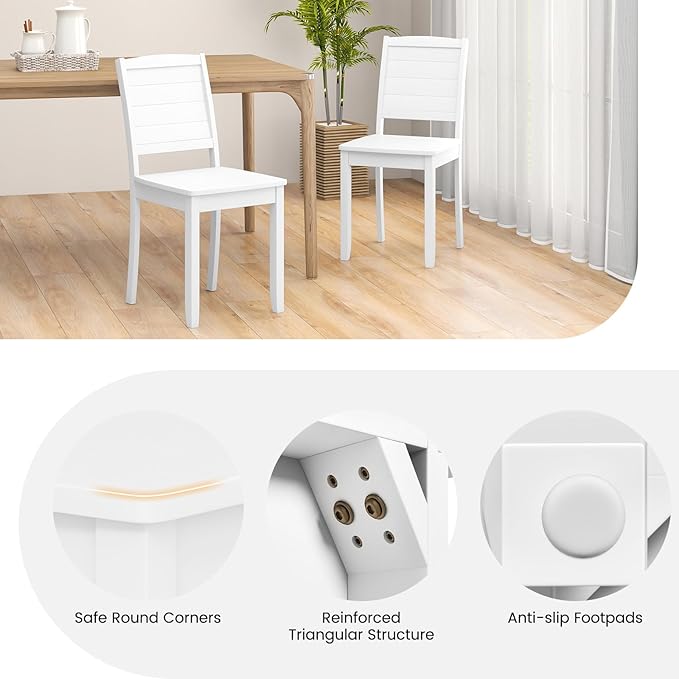 Giantex Wood Dining Chairs Set of 2, Modern Kitchen Chairs w/Rubber Wood Legs, Curved Backrest, Farmhouse Diner Chairs, Wooden Armless Side Chairs for Home Dining, Restaurant, Load 400 LBS, White