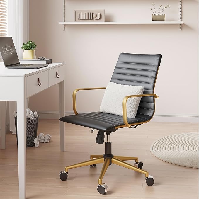 Ergonomic Desk Chair Computer Chairs with Armrests and Wheels Heavy Duty Wide Seat for Home Office Comfortable 22.83in Chair for Women and Men，Gold Black