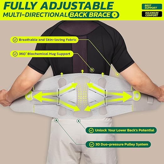 aoFIT Back Brace for Men Lower Back Pain Women Relief with 360-Degree Biochemical Hug Support without Suspenders Back Support Belt Soft Breathable Fabric Lumbar Support for Herniated Disc Sciatica M