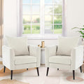 QKFF Barrel Accent Chair Set of 2 with Back Pillow, Large Upholstered Armchair with Solid Wood Legs Modern Reading Chairs for Living Room Bedroom