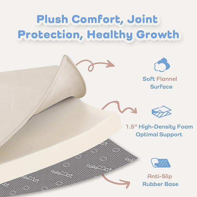 PaPaMat 1.5" Thick Baby Play Mat for Floor, 59x79 Playpen Mat, Pro Soft Flannel Foam Mats Toddler Infant Kids Crawling for Nursery Rug Playroom Living Room Waterproof Easy Care Non-Slip (Beige)