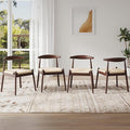 Farini Mid Century Modern Dining Chairs Set of 4, Solid Wood Frame Kitchen Chairs with Woven Upholstered Seat for Dining Room & Breakfast Nook,Latte-Beige