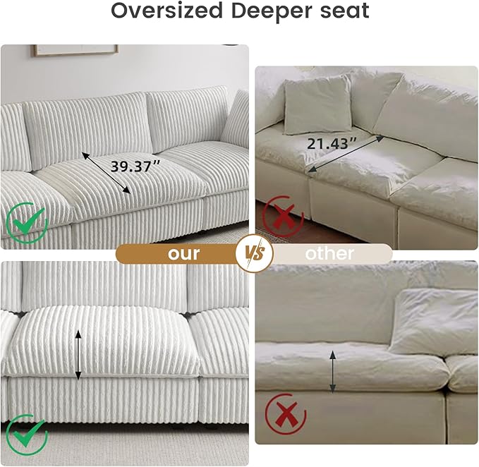WJShome Cloud Modular Sectional Sofa,160" Oversized L Shaped Sofa Couch with Storage Ottoman,5 Seater Comfy Couch with Chaise Couches,Covers Washable&Replaceable (Beige)