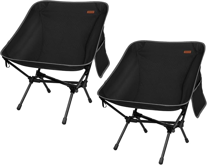 TOBTOS 2 Pack Ultralight Camping Chair, Portable Folding Backpacking Chair, Compact Camping Chair with Carry Bag for Outdoor Camp Hiking Backpack Travel (Black)