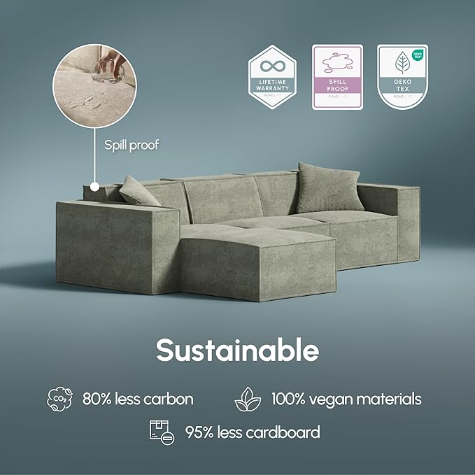 ROVE LAB M1 Modular Sectional Sofa with Ottoman, Sofa in a Box, PetFriendly Modular Couch, Spill-Resistant,Sustainable, Stylish, Modern Sectional Couch for Living Room with SmartFoam Comfort