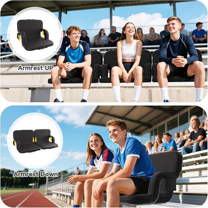 DEKEMASTER Stadium Seats with Back Support - Portable Bleacher Chairs with Back and Cushion, 6 Adjustable Positions Pdded Bleacher Seat for Sport Events Camping Fishing
