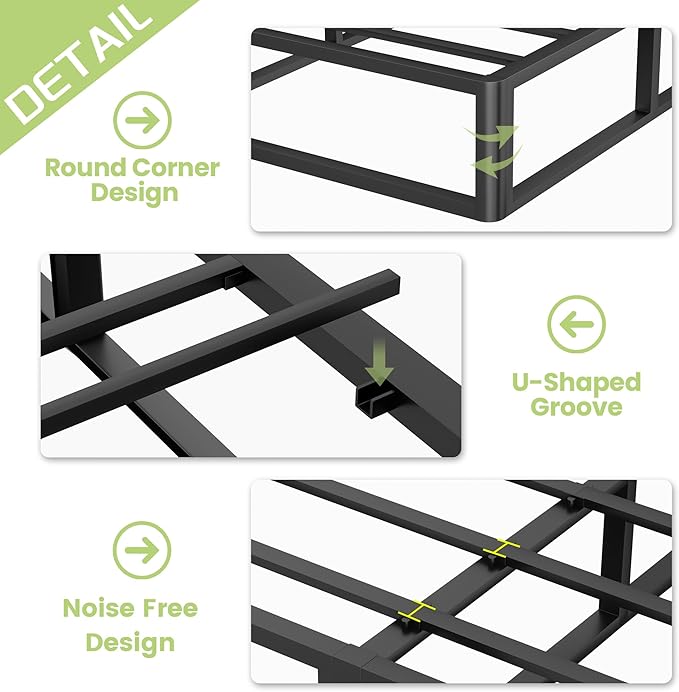 Superay King Box Spring, 5 inch Box Spring for King Bed, Heavy Duty Metal Bed Frame with Fabric Cover, 3000lbs Max Weight Capacity Bed Base Mattress Foundation, Easy Assembly, Noise Free, Black