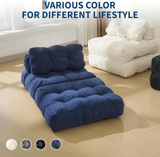 Garvee Folding Sofa Bed, Convertible Sleeper Chair with Pillow Foldable Mattress with Back Support, Boneless Fold Out Chair Bed Comfy Floor Sofa Lounge for Living Room, Bedroom, Navy Blue, Single