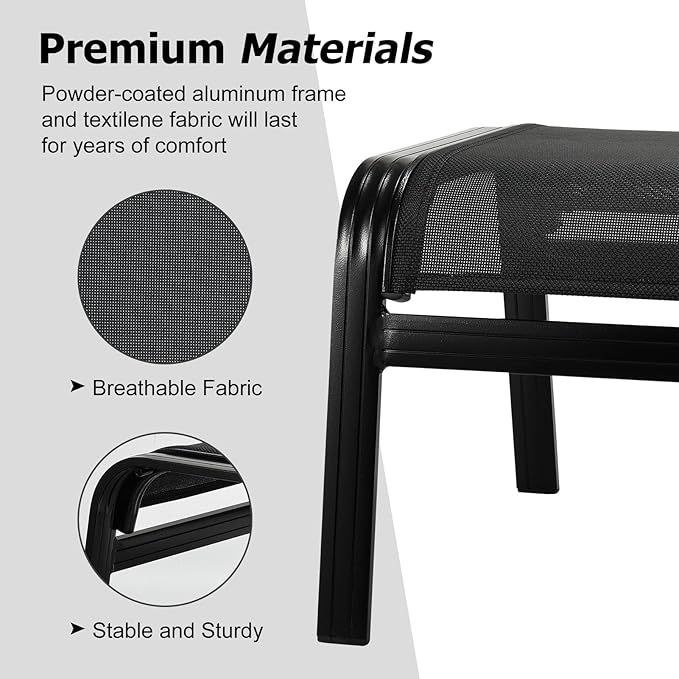 Deguifei Patio Footstools Outdoor Foot Rest Aluminum Patio Ottomans Portable Seat Wicker Furniture Stackable Ottoman 2 Pieces Black