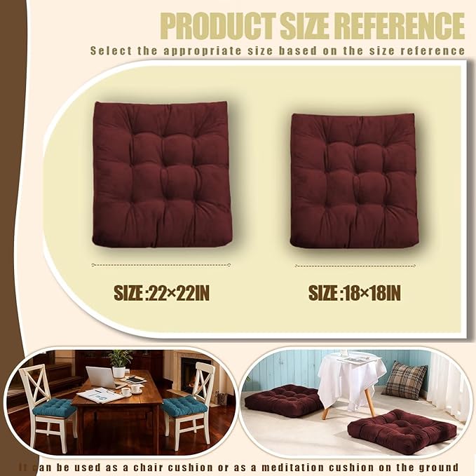 18x18in Floor Pillows Set Square Chair Cushion Pad for Sitting Tufted Corduroy Seat Cushions for Living Room Balconies Office Yellow