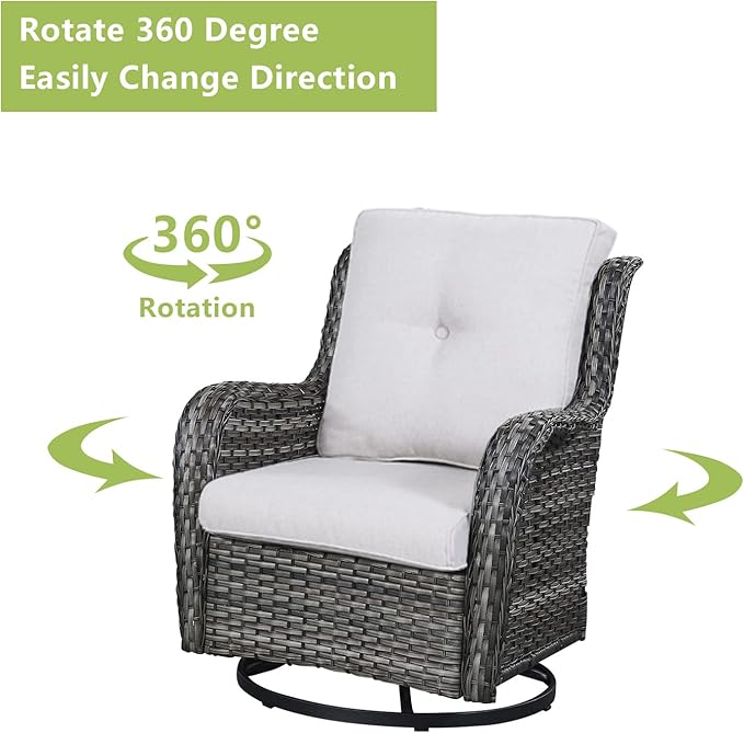 Rilyson Wicker Rocking Chair Swivel Chairs – 6 Piece Rocker Patio Furniture Set Rattan Rocking Bistro Sets with Glass Top Side Table for Outdoor Porch Deck Garden Backyard(Mixed Grey/Beige)
