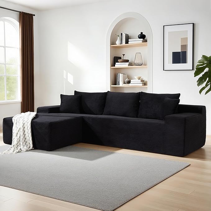105" Cloud Modular Sectional Couch with L-Shape Chaise, Upholstered Corduroy Couches for Living Room, No Assembly Required Deep Seat Boneless Sofa