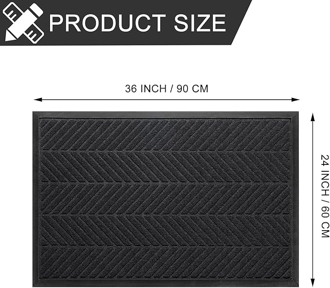 XADP Front Door Mat 36"x24" Indoors Outdoors Welcome Mats, Waterproof Non-Slip Rubber Backing Heavy Duty Doormat Outside Entrance, Low Profile Entryway Rugs Floor Mat for Patio, Pattern A Black