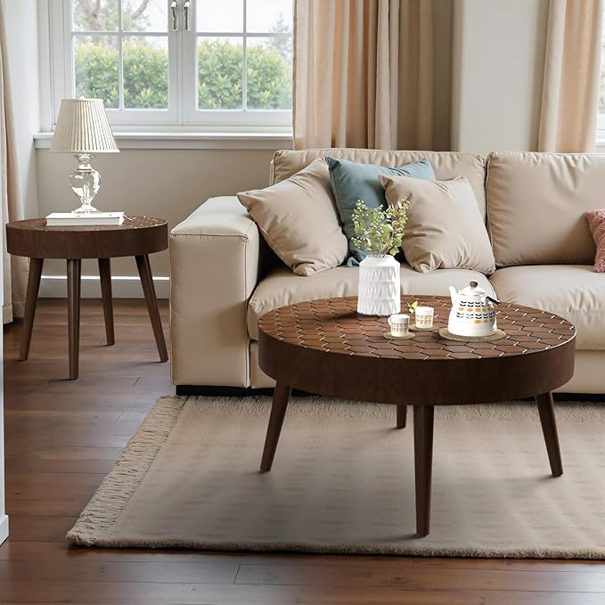 SUNBURY Coffee Table Set, Morden Round Coffee Table Set of 2, 18" Farmhouse Living Room Nesting Tables, Livingroom Table Set