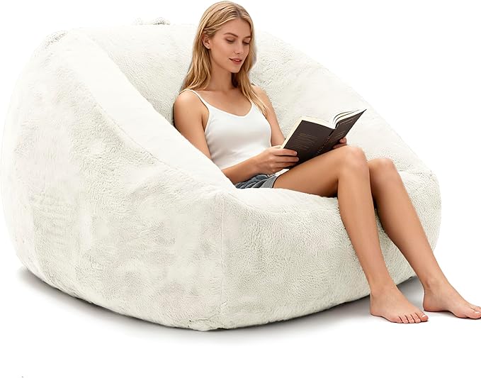 COSIEST Bean Bag Chair, Big Comfy Couch with Armrests, Furry Beanbag Chair with Foam Filler for Adults & Kids, Stuffed Accent Sofa for Reading, Lounge Floor Sofa for Living Room, Bedroom, Cream