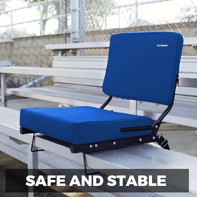 HUTMANG Stadium Chairs for Adults,Bleacher Chairs with Back Support,Portable Stadium Seats with Swivel Padded Cushion,Folding Comfort Stadium Seat with Shoulder Strap,Perfect for Sports Events(Blue)