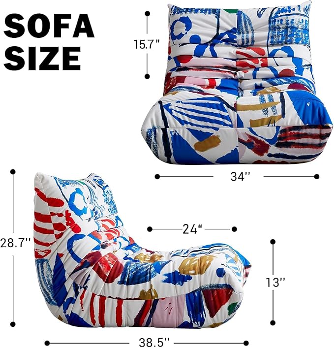 Bean Bag Chair, Fireside Chair, Large Bean Bag Chair for Adults, Bean Bag Chairs for Teens with High-Resilience Foam, Non-Slip Base Floor Lounge Sofa,Living Room (Graffiti Color, Single)