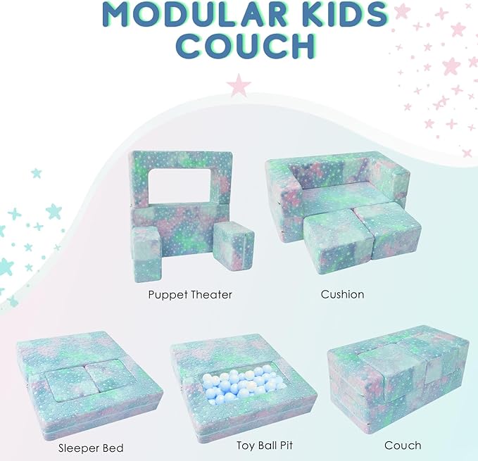 MeMoreCool Kids Sofa Couch, Glow in Dark Couch Sofa, Modular Convertible Kids Furniture