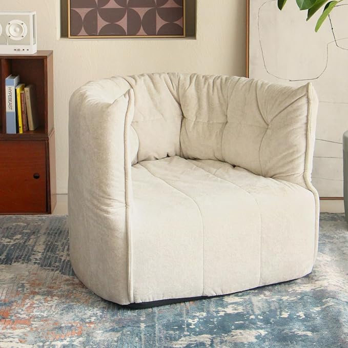N&V Mid Century Brigantin Deep Relaxation Sofa, Soft Premium Chenille, for Living Room Bedroom and Office (Ivory, Single)