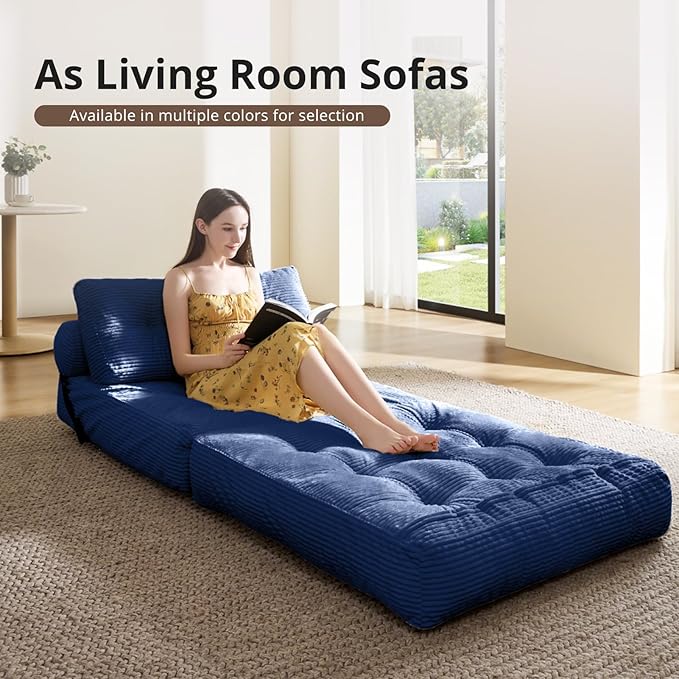 Convertible Sofa Bed & Couch Bed - Oversized Adult Sleeper Chair & Bean Bag Chair, Foldable Floor Bed with Backrest, Comfortable Lazy Sofa for Bedroom, Living Room & Dorm
