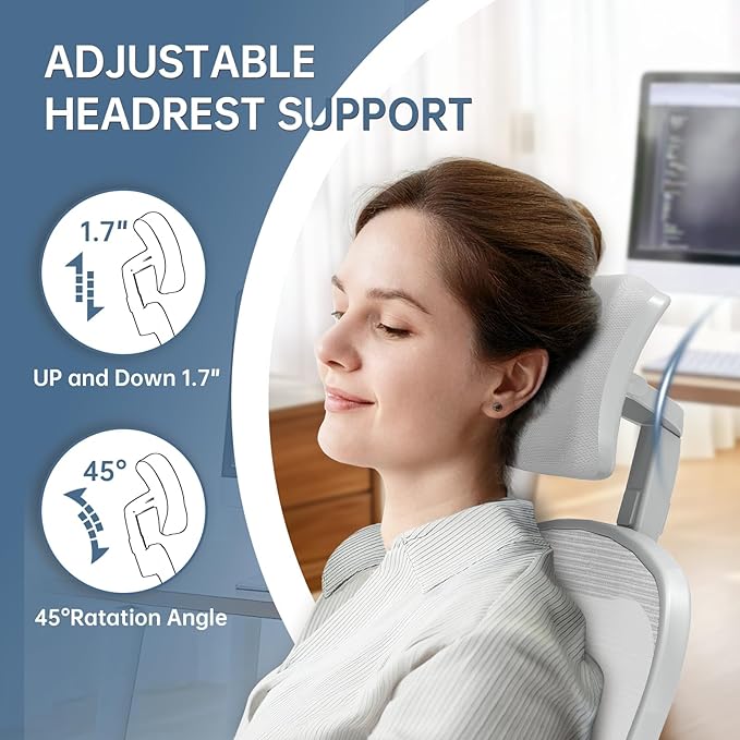 Office Chair Ergonomic Desk Chair, 330LBS Capacity, High Back Computer Chair for Long Hours Comfortable, Rolling Swivel Executive Task Chair for Home Office with Flip-up Armrests（Grey）