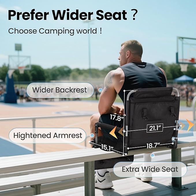HIGH POINT SPORTS Foldable Stadium Seat Portable Folding Stadium Chairs Padded Bleacher Seat Cushion Bleacher Chair with Armrest and Cup Holder