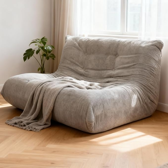 Sytopia Loveseat Bean Bag Chair, Oversized Reading Chair for Adults Ultra-Comfy, Corner Floor Sofa 40D Foam, Togo Sofa Furniture for Living Room Bedroom Gaming, Urban Grey