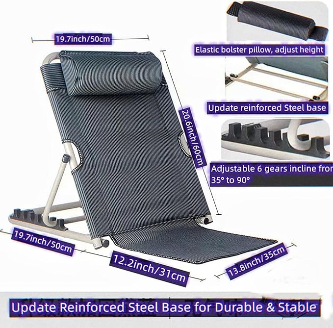 Jarler Bed Backrest Adjustable Chair - Lifting Folding Bed Back Rest Support Resting Reading Seating Beach, 6 Degree Sit-up Folding Wedge for Elder Disability (Oxford Cloth, Black)