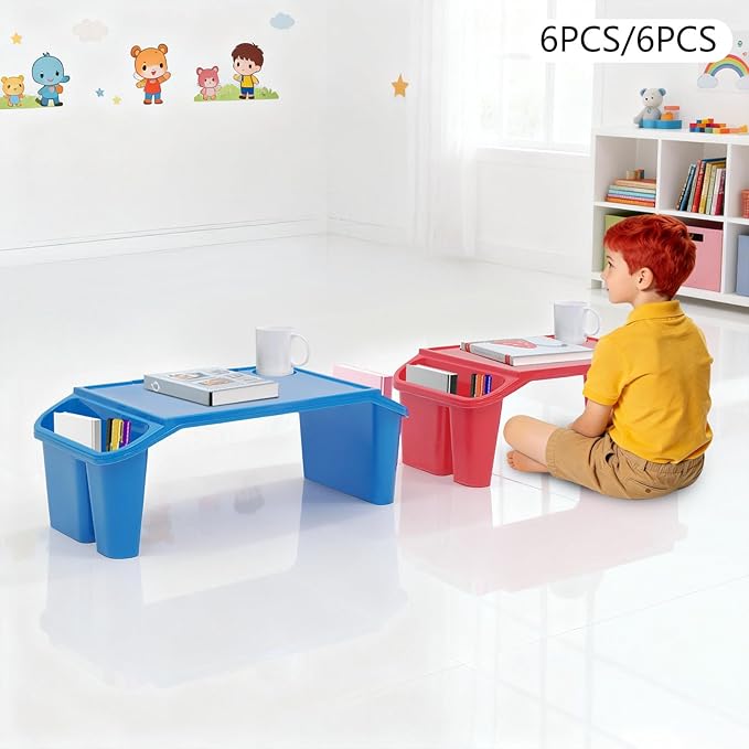 12 Pcs Colorful Kids Lap Desk Tray, Stackable Kids Lap Tray with Storage Portable Floor Desk for Kid Use for Reading Drawing Eating 19.7" L X 9.8" W X 7.1" H (12 Pack)