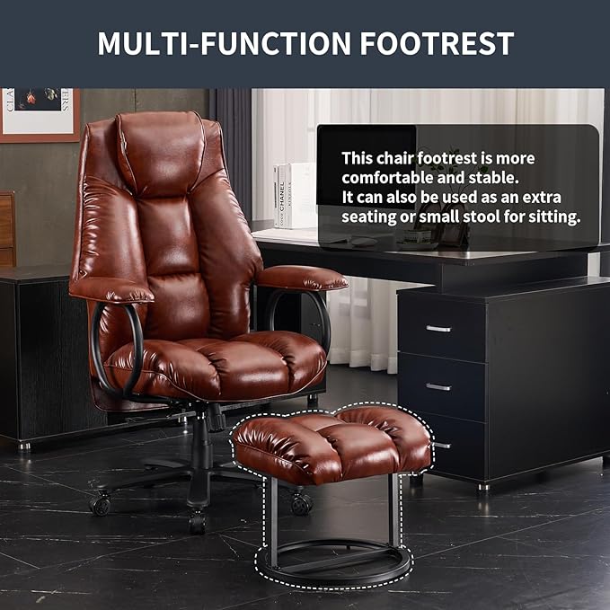 ATMILD Office Chair Big and Tall, High Back Ergonomic Office Chair with Padded Armrest, 400 lbs,PU Leather (Brown)