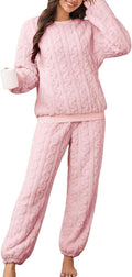 Pajamas Sets for Women Soft Comfy Fluffy Pajama Fleece Pullover Ribbed Pjs Warm Plush Lounge Sleepwear
