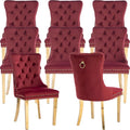 YeahFurn Mid Century Modern Dining Chairs Set of 8, Red Velvet Upholstered Tufted Back, Kitchen & Dining Room Chairs, Gold Metal Legs, Nailhead Trim, Sillas para Comedor (Red, 8 Pcs)